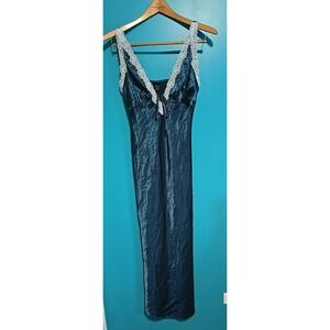 NWT‎ Wild Fable Med Teal Green Satin Slip Dress Eco-Friendly Midi with Lace Trim